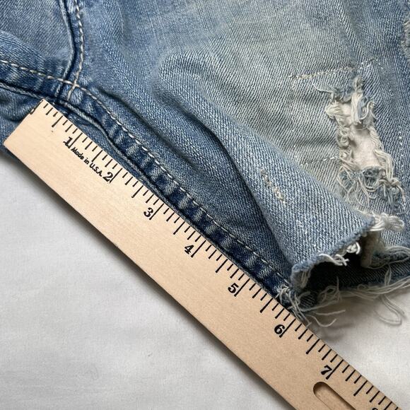 Miss Me Shorts Size 30 Blue Boot Cutoff Distressed Embellished Fleur-De-Lis Logo - Picture 4 of 11